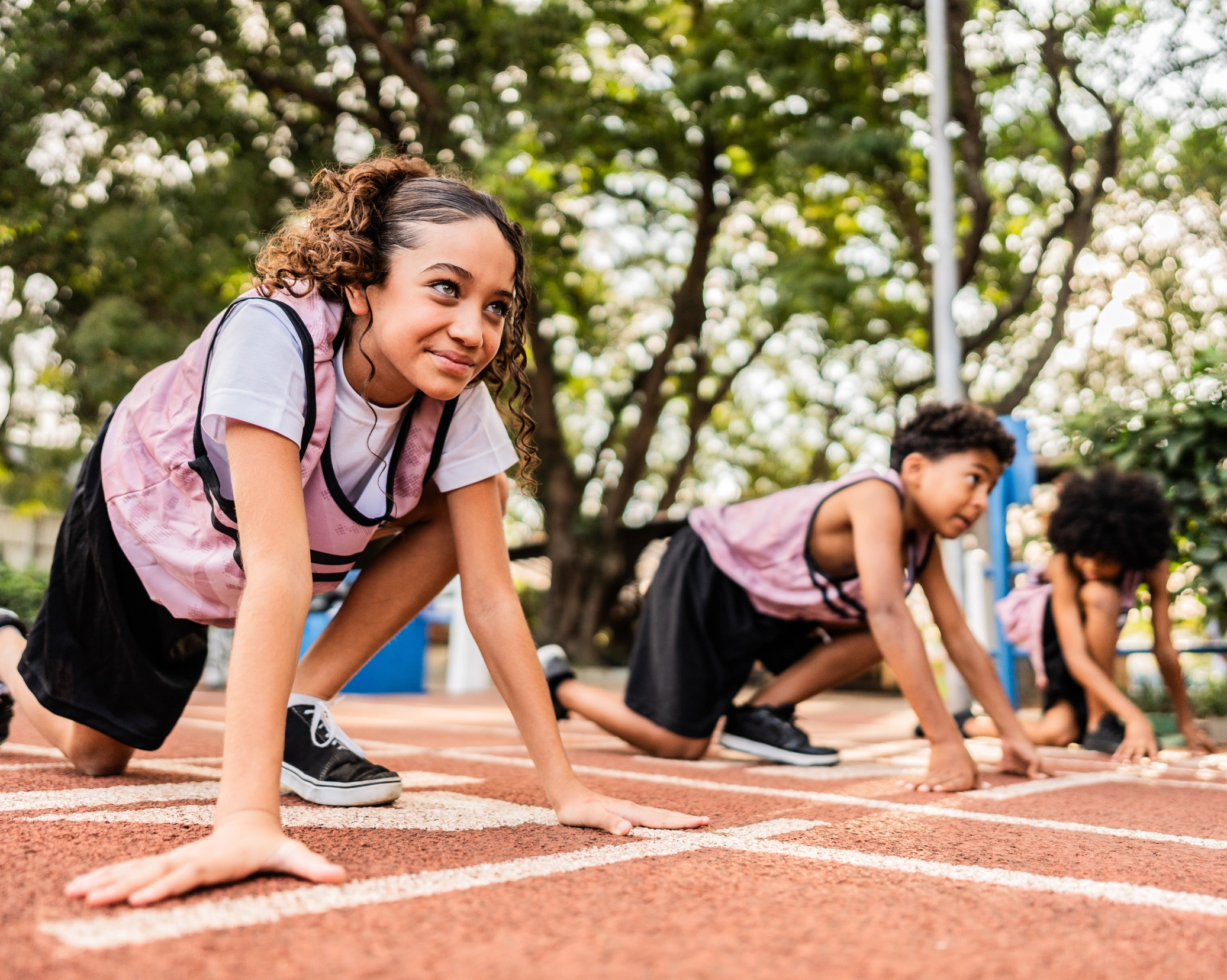 Young athletes preparing to run